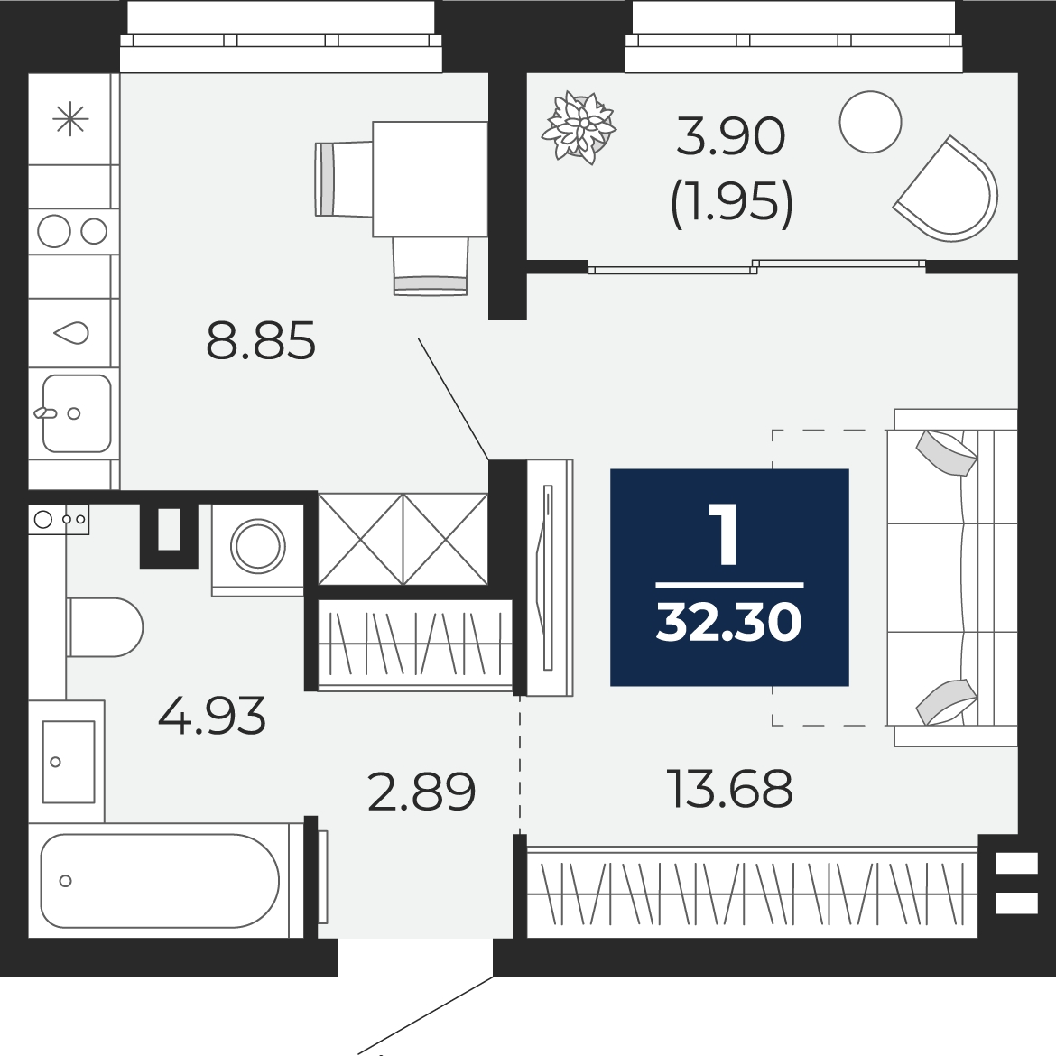 2-комнатная квартира с отделкой в ЖК Меридиан ЮГ на 13 этаже в 5 секции. Сдача в 4 кв. 2024 г.