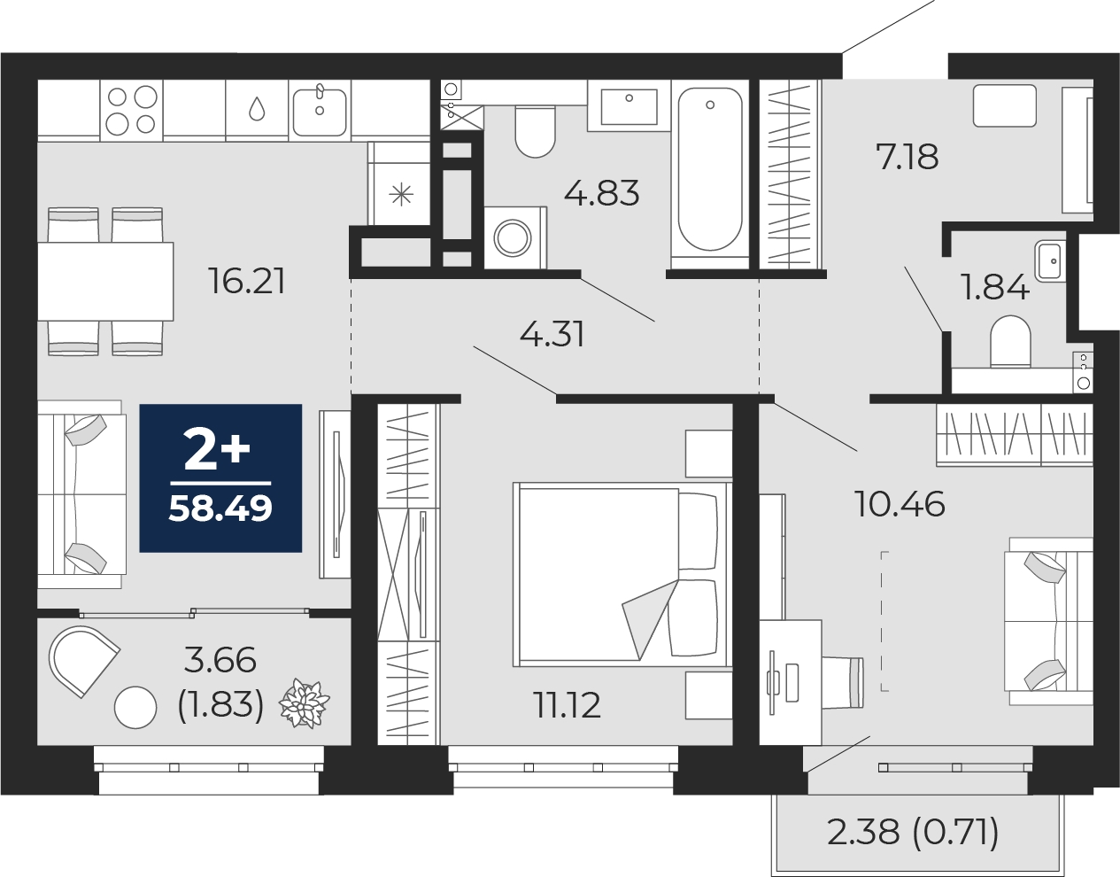 1-комнатная квартира (Студия) с отделкой в ЖК Меридиан ЮГ на 14 этаже в 5 секции. Сдача в 4 кв. 2024 г.