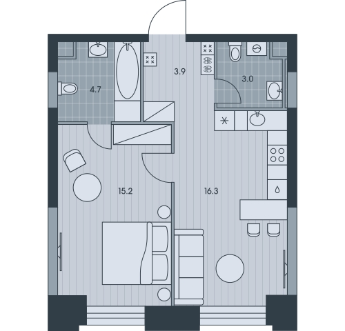 2-комнатная квартира в ЖК Беринг на 13 этаже в 4 секции. Сдача в 4 кв. 2025 г.