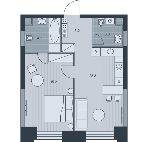 1-комнатная квартира (Студия) в ЖК Беринг на 3 этаже в 6 секции. Сдача в 4 кв. 2025 г.