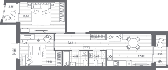 1-комнатная квартира (Студия) в ЖК Беринг на 2 этаже в 1 секции. Сдача в 4 кв. 2025 г.