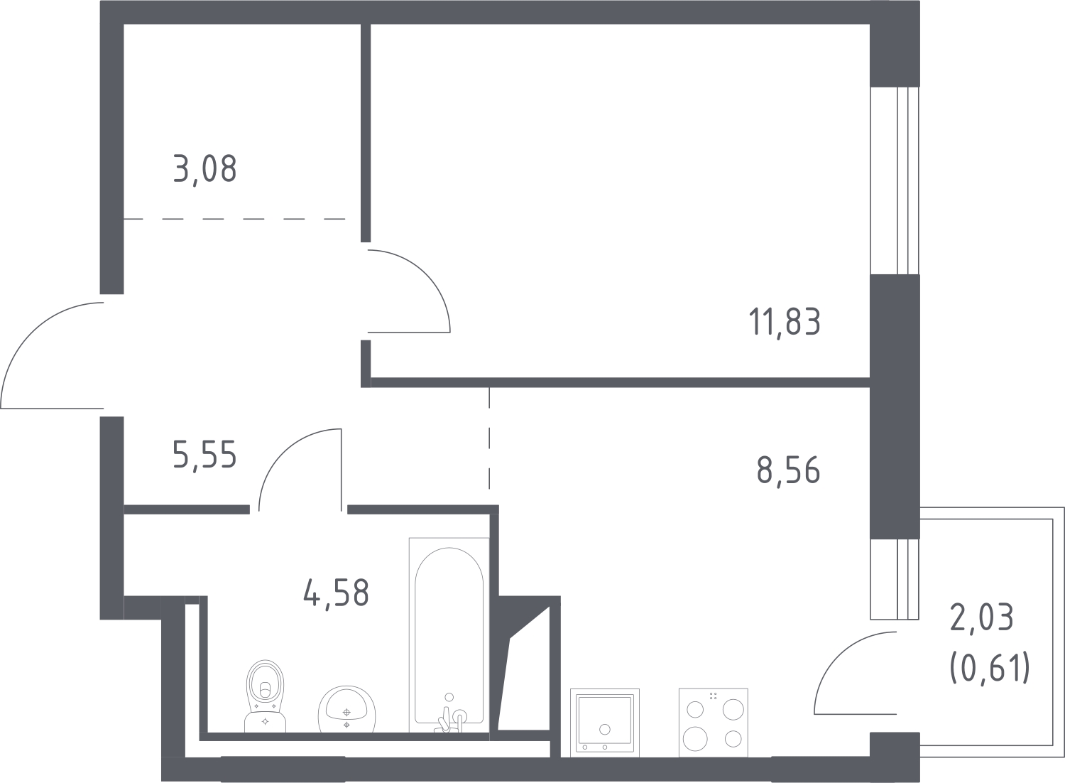 1-комнатная квартира (Студия) в ЖК Беринг на 10 этаже в 2 секции. Сдача в 4 кв. 2025 г.