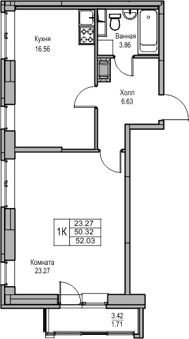 1-комнатная квартира (Студия) в ЖК Беринг на 9 этаже в 2 секции. Сдача в 4 кв. 2025 г.