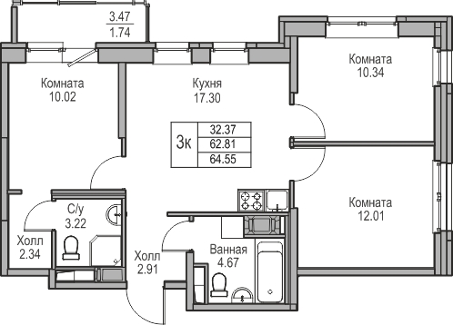 1-комнатная квартира (Студия) в ЖК Беринг на 14 этаже в 1 секции. Сдача в 4 кв. 2025 г.