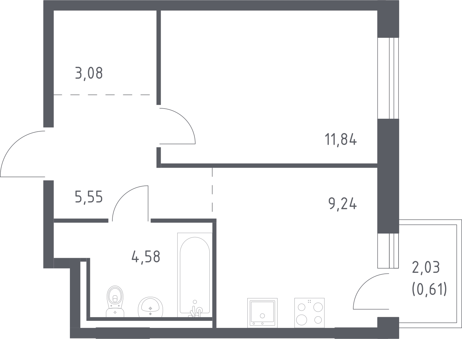 1-комнатная квартира (Студия) с отделкой в ЖК Янинский лес на 4 этаже в 2 секции. Сдача в 1 кв. 2026 г.
