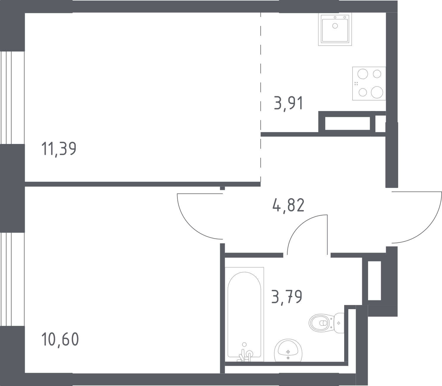 1-комнатная квартира (Студия) в ЖК Беринг на 14 этаже в 2 секции. Сдача в 4 кв. 2025 г.