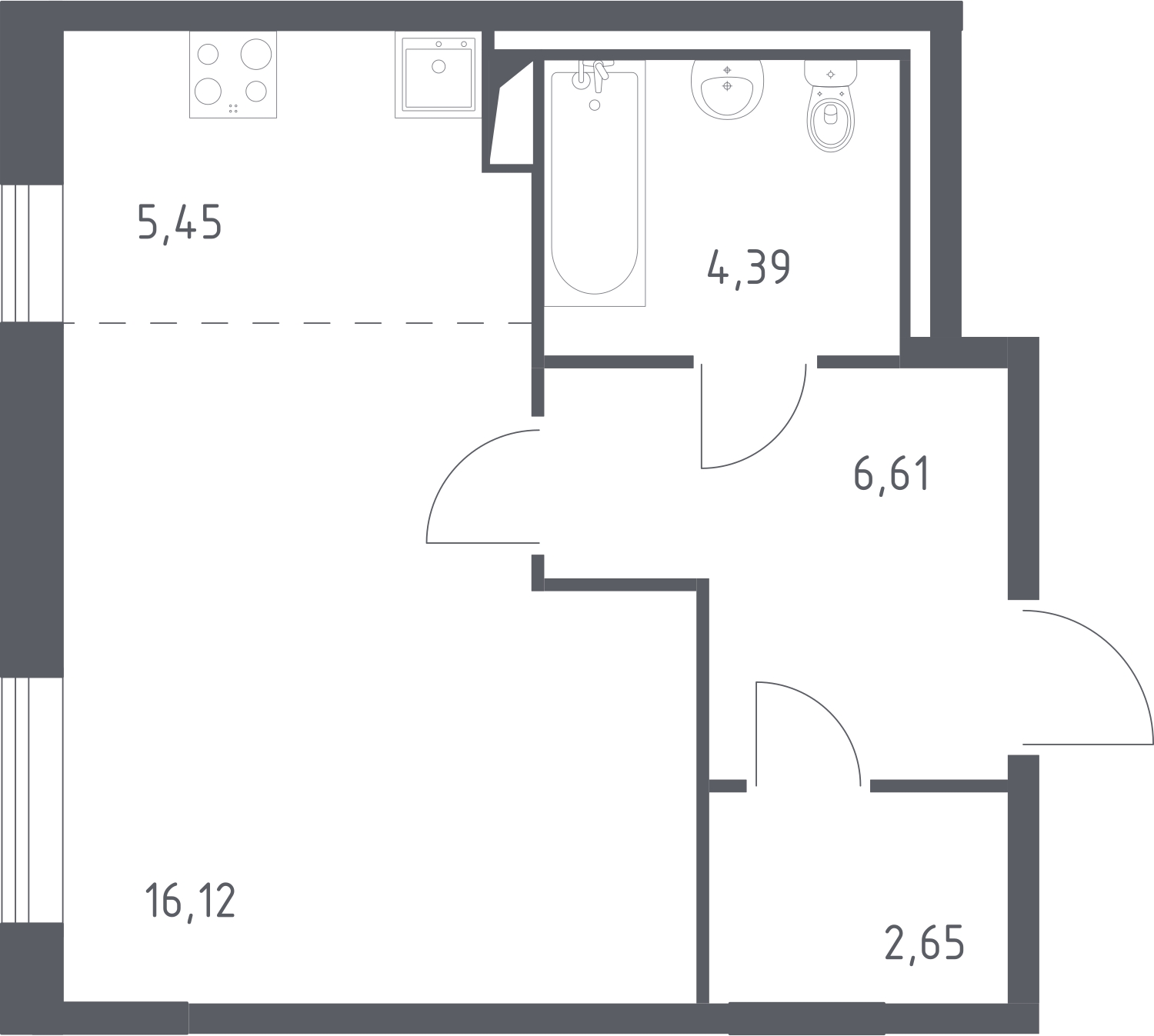1-комнатная квартира (Студия) в ЖК Беринг на 12 этаже в 5 секции. Сдача в 4 кв. 2025 г.