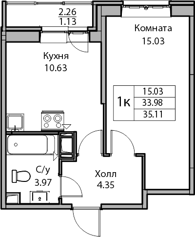 1-комнатная квартира (Студия) в ЖК Беринг на 12 этаже в 1 секции. Сдача в 4 кв. 2025 г.
