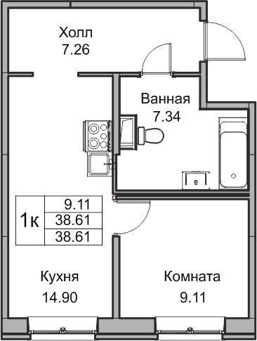 1-комнатная квартира в ЖК Беринг на 2 этаже в 4 секции. Сдача в 4 кв. 2025 г.
