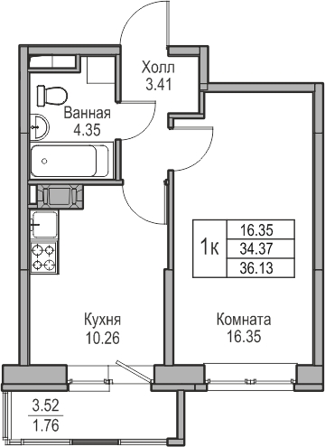 1-комнатная квартира (Студия) в ЖК Беринг на 7 этаже в 5 секции. Сдача в 4 кв. 2025 г.