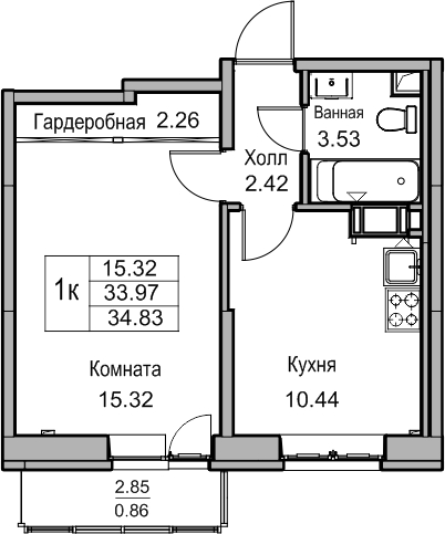 1-комнатная квартира в ЖК Беринг на 7 этаже в 2 секции. Сдача в 4 кв. 2025 г.