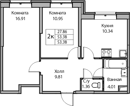 1-комнатная квартира с отделкой в ЖК Янинский лес на 14 этаже в 1 секции. Сдача в 1 кв. 2026 г.