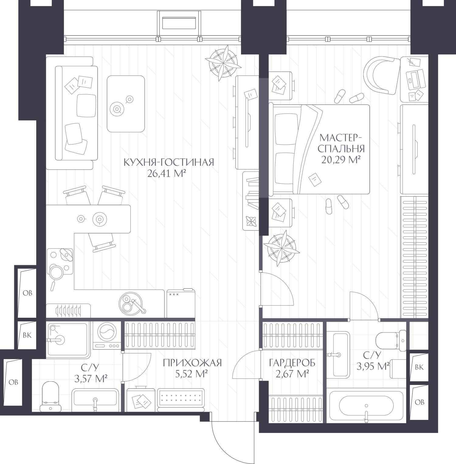 1-комнатная квартира (Студия) с отделкой в ЖК Янинский лес на 4 этаже в 3 секции. Сдача в 1 кв. 2026 г.
