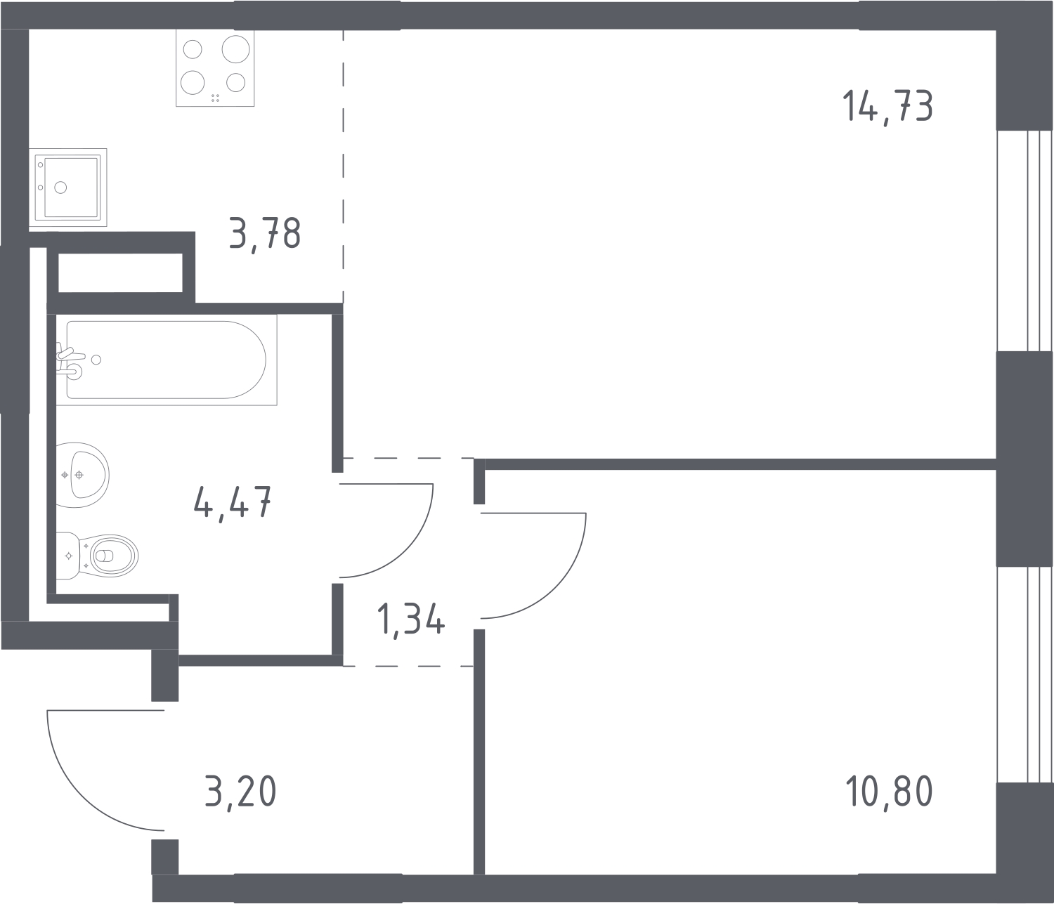 2-комнатная квартира в ЖК Беринг на 15 этаже в 3 секции. Сдача в 4 кв. 2025 г.