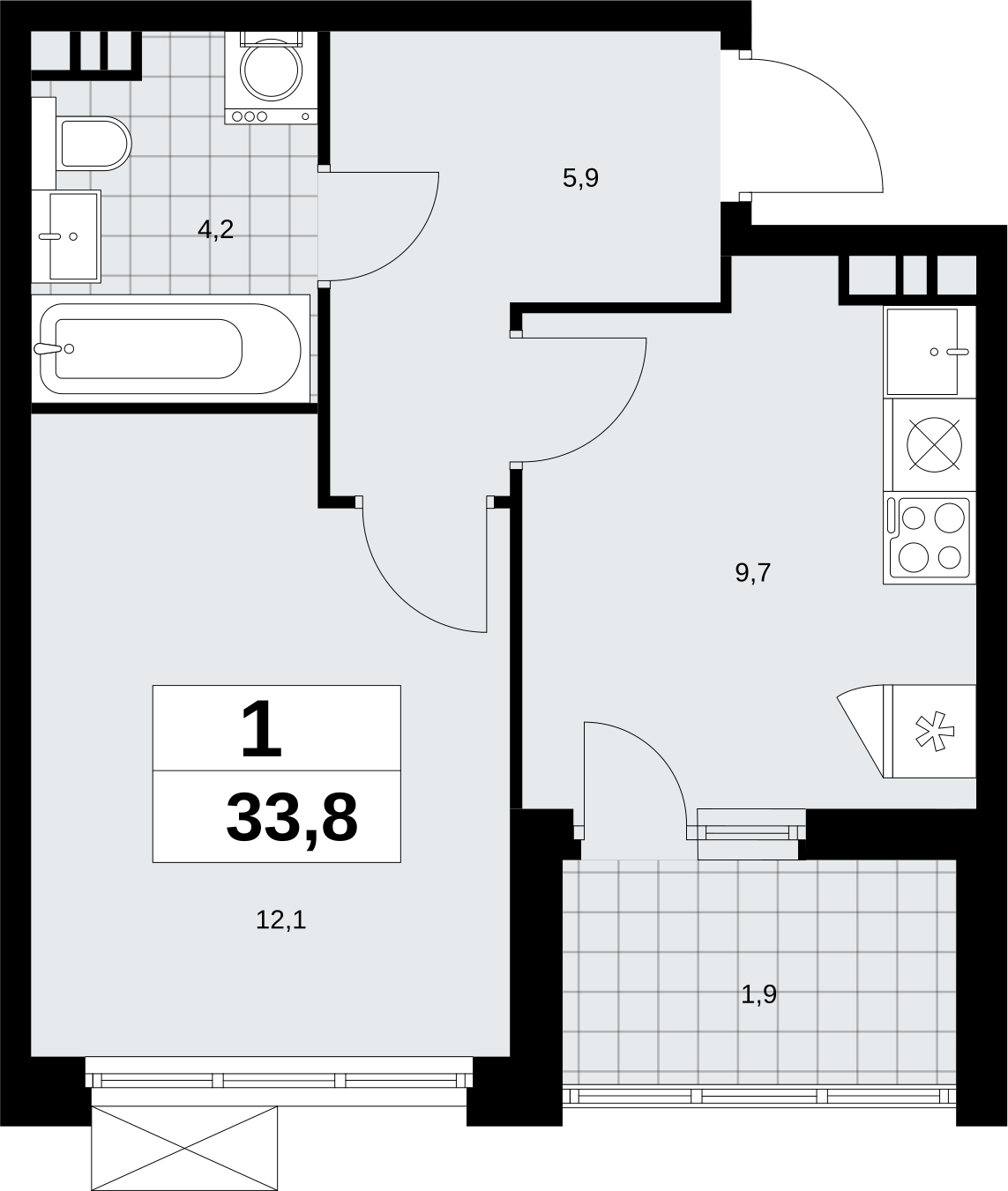 1-комнатная квартира (Студия) в ЖК Императорские Мытищи на 2 этаже в 5 секции. Сдача в 1 кв. 2024 г.