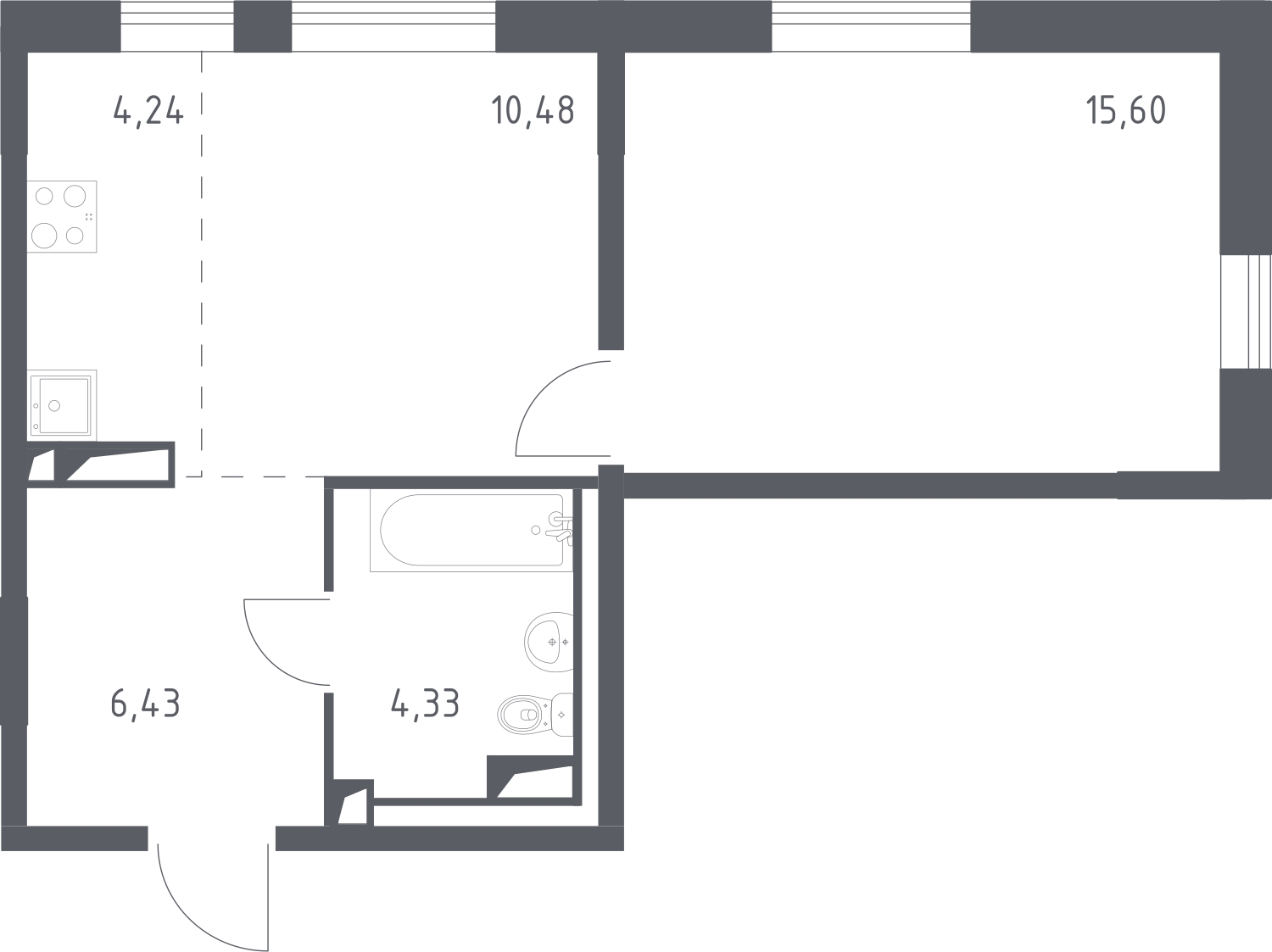 1-комнатная квартира (Студия) в ЖК Беринг на 6 этаже в 3 секции. Сдача в 4 кв. 2025 г.