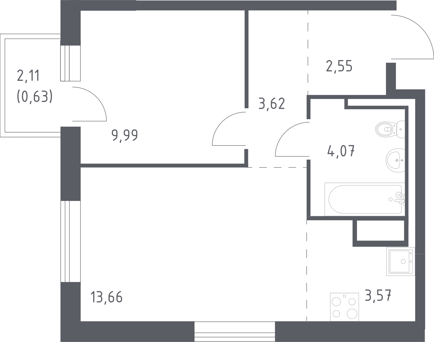 1-комнатная квартира (Студия) в ЖК Беринг на 2 этаже в 3 секции. Сдача в 4 кв. 2025 г.
