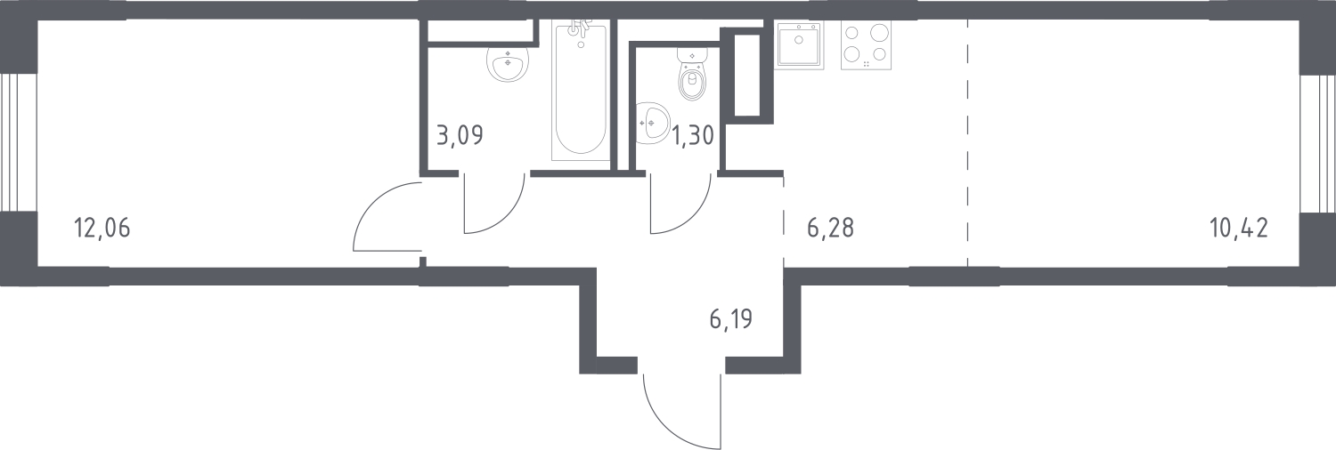 1-комнатная квартира (Студия) в ЖК Беринг на 1 этаже в 2 секции. Сдача в 4 кв. 2025 г.