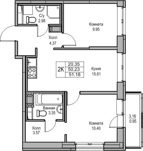2-комнатная квартира с отделкой в ЖК Янинский лес на 6 этаже в 1 секции. Сдача в 1 кв. 2026 г.