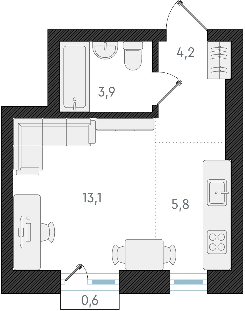 1-комнатная квартира в ЖК Беринг на 7 этаже в 3 секции. Сдача в 4 кв. 2025 г.