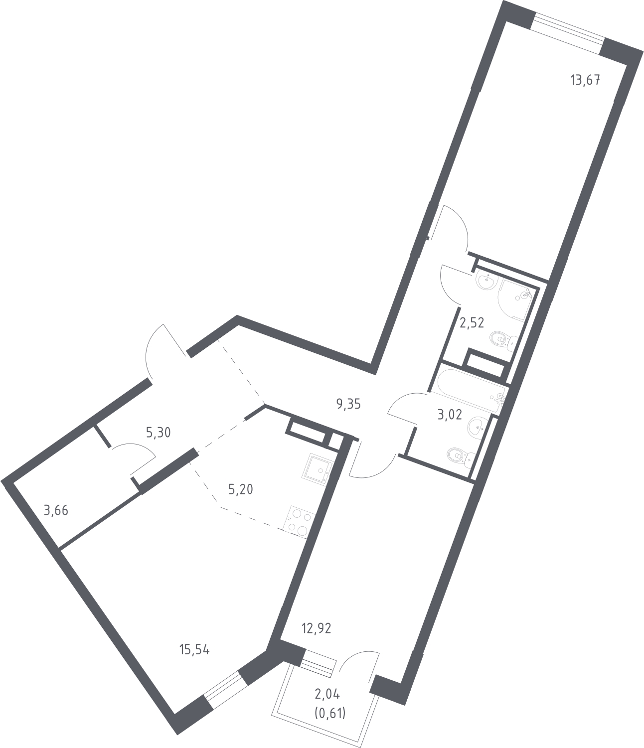 1-комнатная квартира в ЖК Беринг на 11 этаже в 3 секции. Сдача в 4 кв. 2025 г.