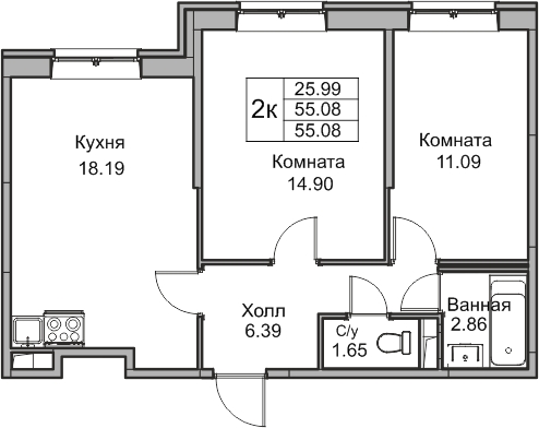 2-комнатная квартира с отделкой в ЖК Янинский лес на 15 этаже в 1 секции. Сдача в 4 кв. 2024 г.