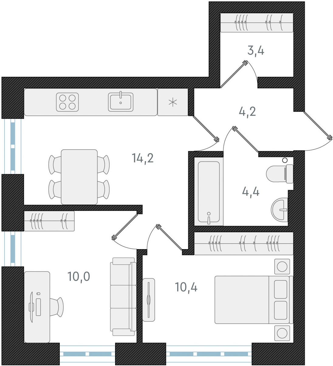 1-комнатная квартира в ЖК Беринг на 3 этаже в 4 секции. Сдача в 4 кв. 2025 г.