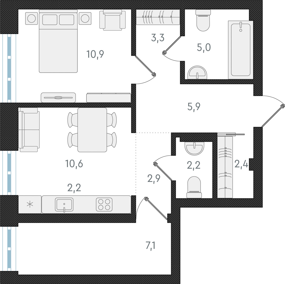 4-комнатная квартира в ЖК Twelve на 3 этаже в 1 секции. Сдача в 1 кв. 2026 г.