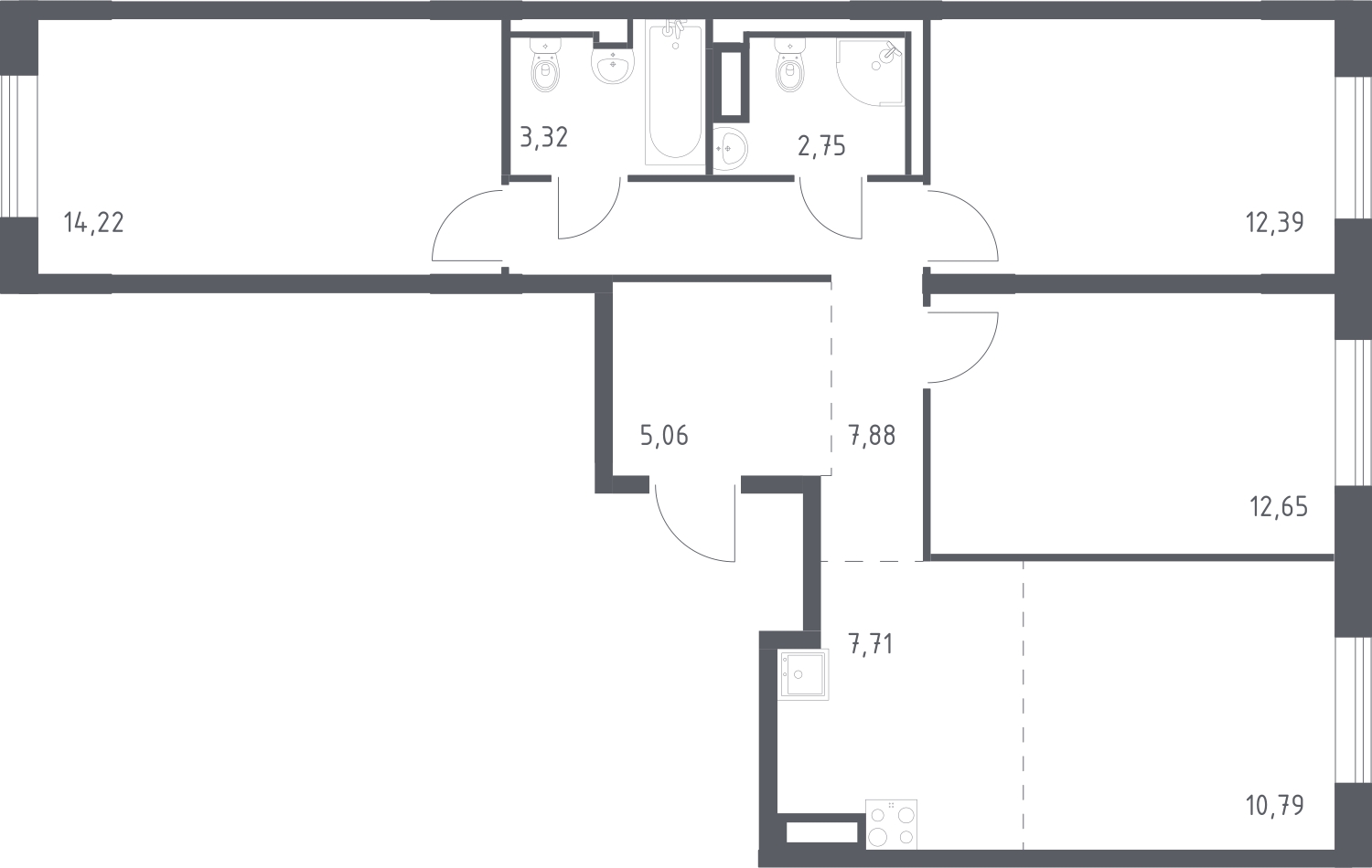 1-комнатная квартира в ЖК Беринг на 1 этаже в 4 секции. Сдача в 4 кв. 2025 г.