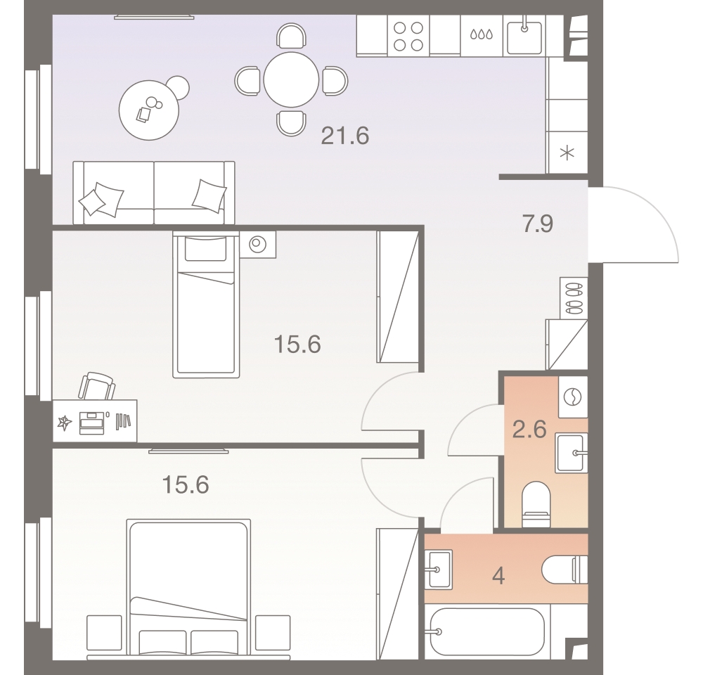 2-комнатная квартира с отделкой в ЖК Янинский лес на 6 этаже в 2 секции. Сдача в 1 кв. 2026 г.