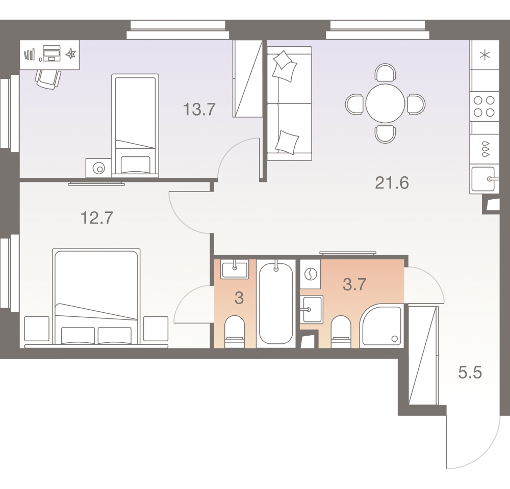 1-комнатная квартира в ЖК Беринг на 8 этаже в 3 секции. Сдача в 4 кв. 2025 г.