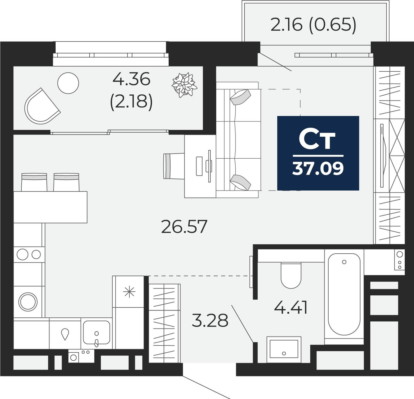 1-комнатная квартира с отделкой в ЖК Северный квартал на 7 этаже в 1 секции. Сдача в 1 кв. 2023 г.