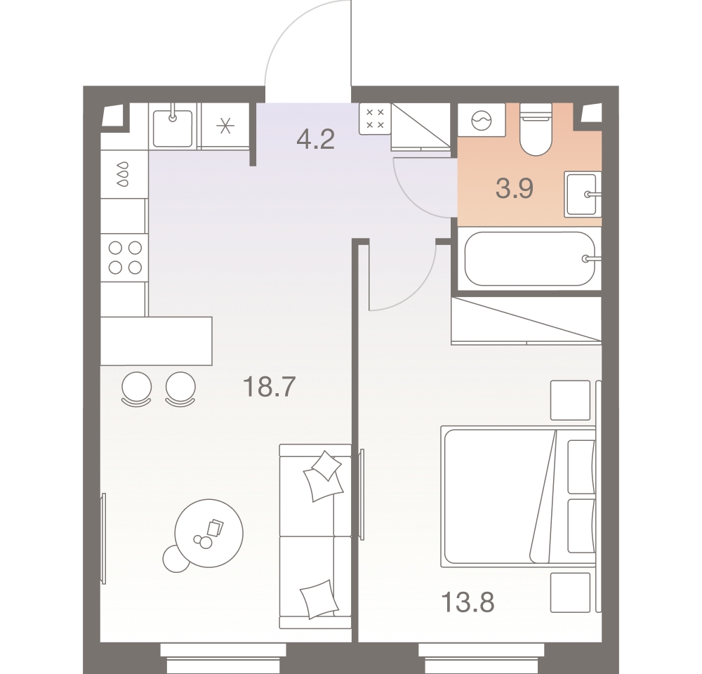 1-комнатная квартира с отделкой в ЖК Янинский лес на 3 этаже в 2 секции. Сдача в 1 кв. 2026 г.