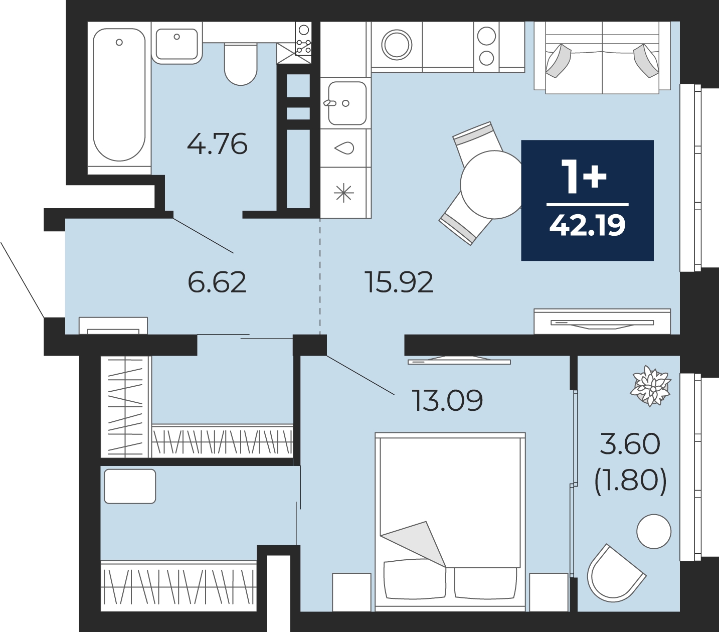 2-комнатная квартира в ЖК FØRST на 5 этаже в 3 секции. Сдача в 4 кв. 2024 г.