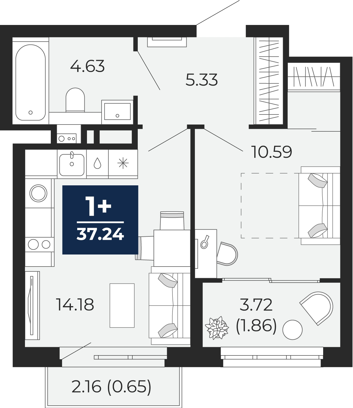 2-комнатная квартира в ЖК FØRST на 3 этаже в 1 секции. Сдача в 4 кв. 2024 г.