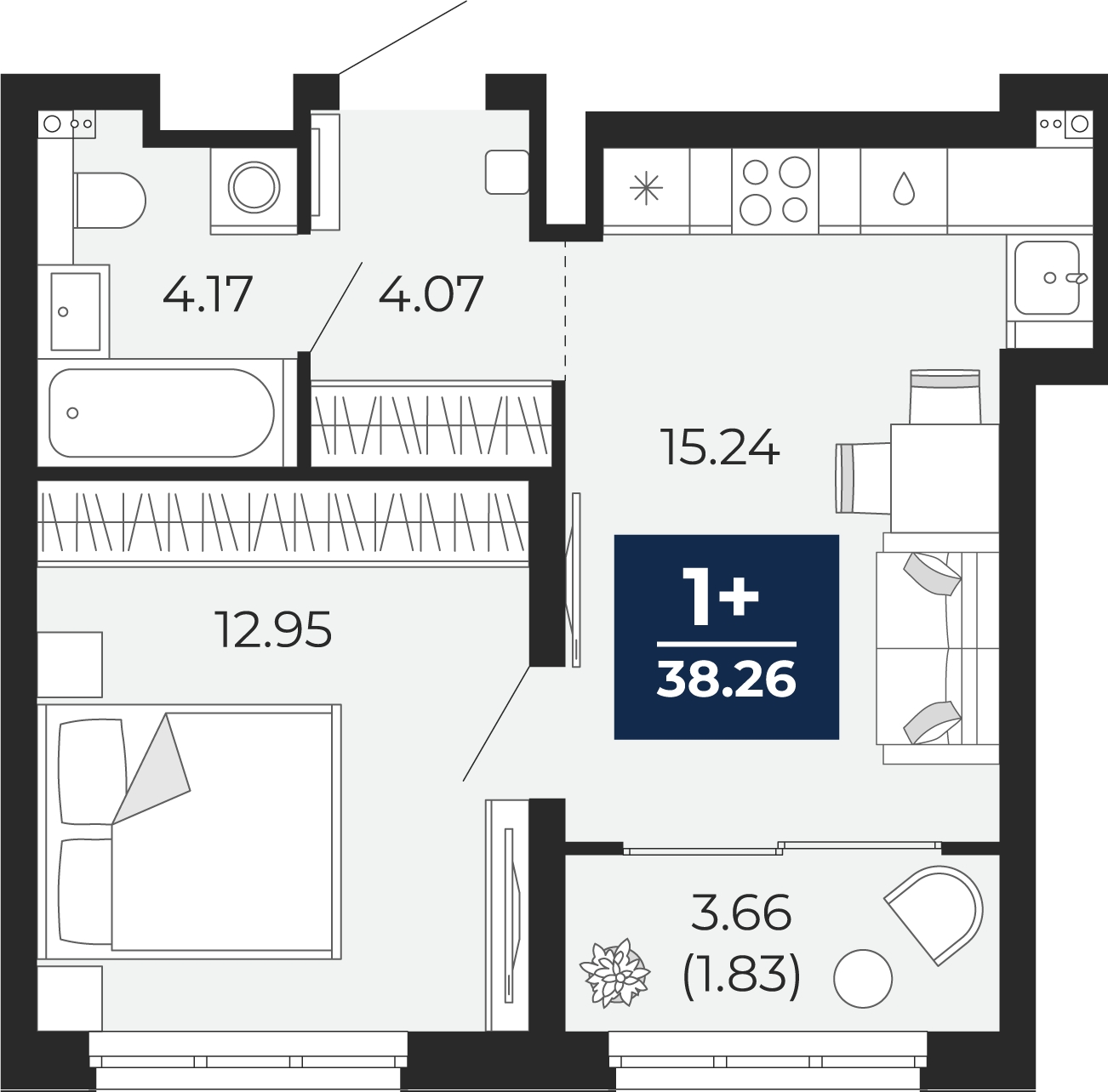 2-комнатная квартира в ЖК FØRST на 5 этаже в 2 секции. Сдача в 4 кв. 2024 г.