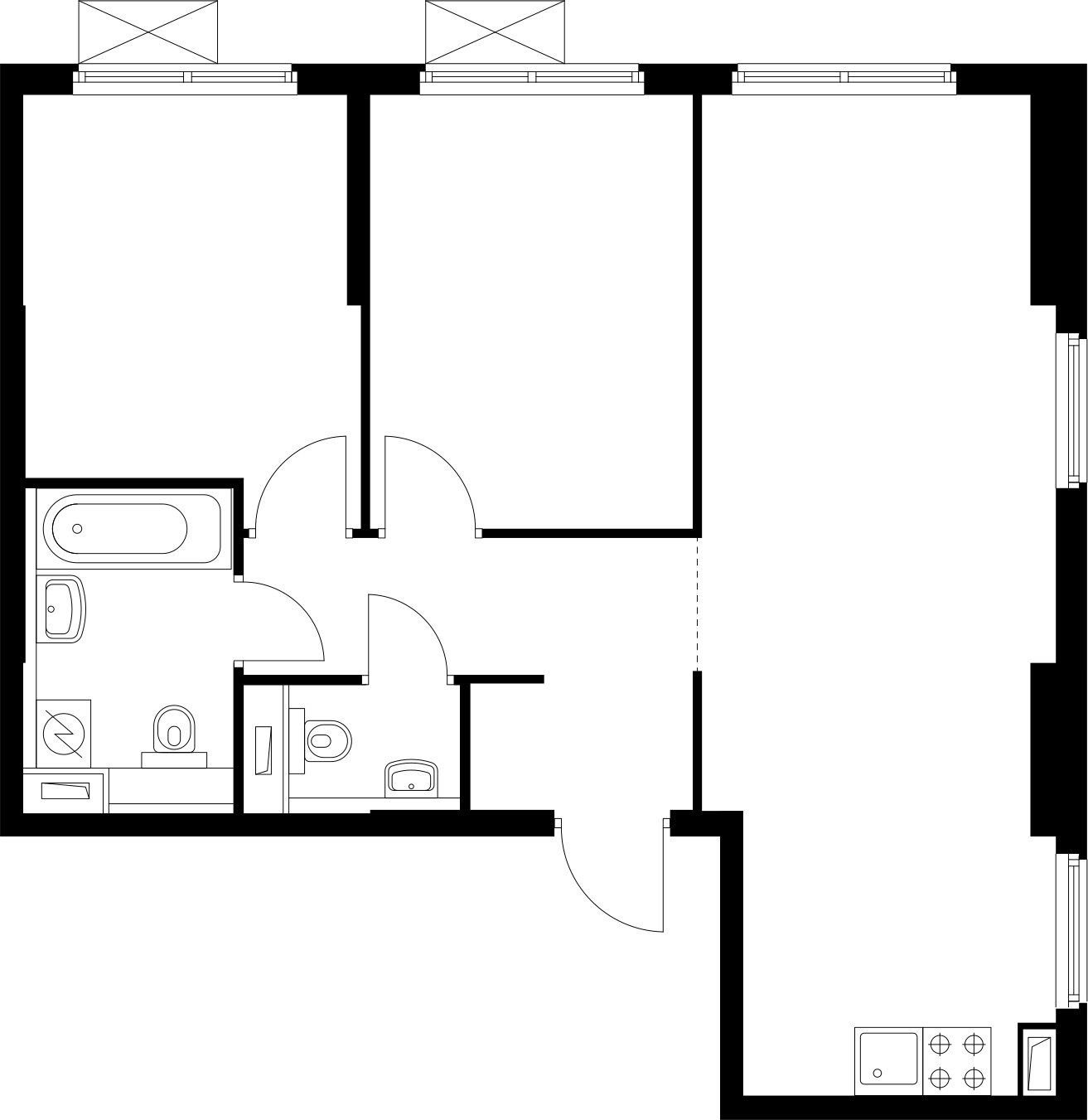 3-комнатная квартира в ЖК Беринг на 5 этаже в 6 секции. Сдача в 4 кв. 2025 г.