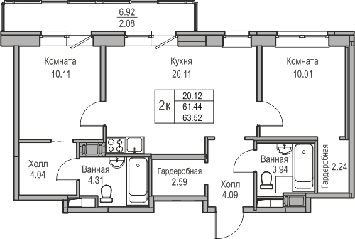 1-комнатная квартира в ЖК Беринг на 2 этаже в 5 секции. Сдача в 4 кв. 2025 г.