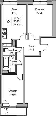 1-комнатная квартира в ЖК Беринг на 5 этаже в 2 секции. Сдача в 4 кв. 2025 г.