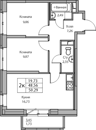 1-комнатная квартира в ЖК Беринг на 15 этаже в 2 секции. Сдача в 4 кв. 2025 г.