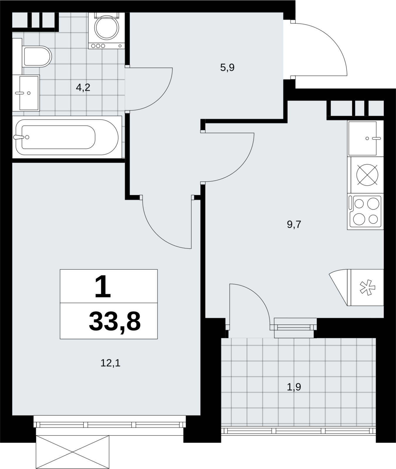 1-комнатная квартира (Студия) в ЖК Императорские Мытищи на 5 этаже в 5 секции. Сдача в 1 кв. 2024 г.