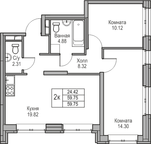 3-комнатная квартира в ЖК Twelve на 25 этаже в 1 секции. Сдача в 1 кв. 2026 г.