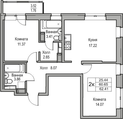 1-комнатная квартира (Студия) с отделкой в ЖК Таллинский парк на 3 этаже в 3 секции. Сдача в 3 кв. 2025 г.