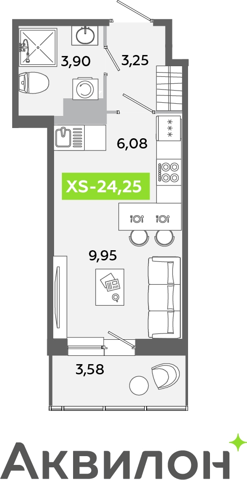 2-комнатная квартира с отделкой в ЖК Таллинский парк на 3 этаже в 2 секции. Сдача в 3 кв. 2025 г.