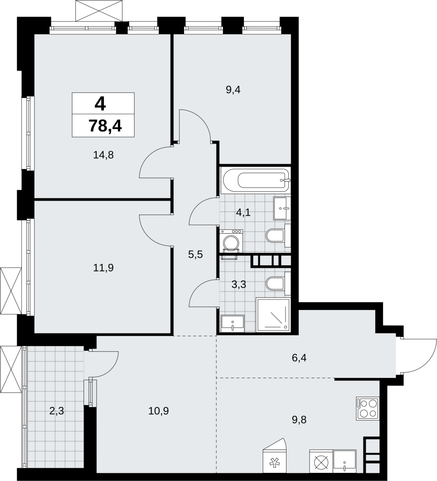 4-комнатная квартира в ЖК Скандинавия на 15 этаже в 1 секции. Сдача в 4 кв. 2026 г.
