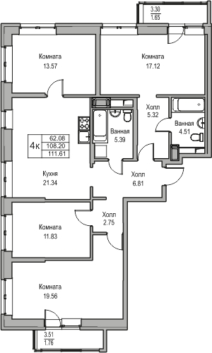 2-комнатная квартира с отделкой в ЖК Большой, 67 на 8 этаже в 3 секции. Сдача в 2 кв. 2025 г.