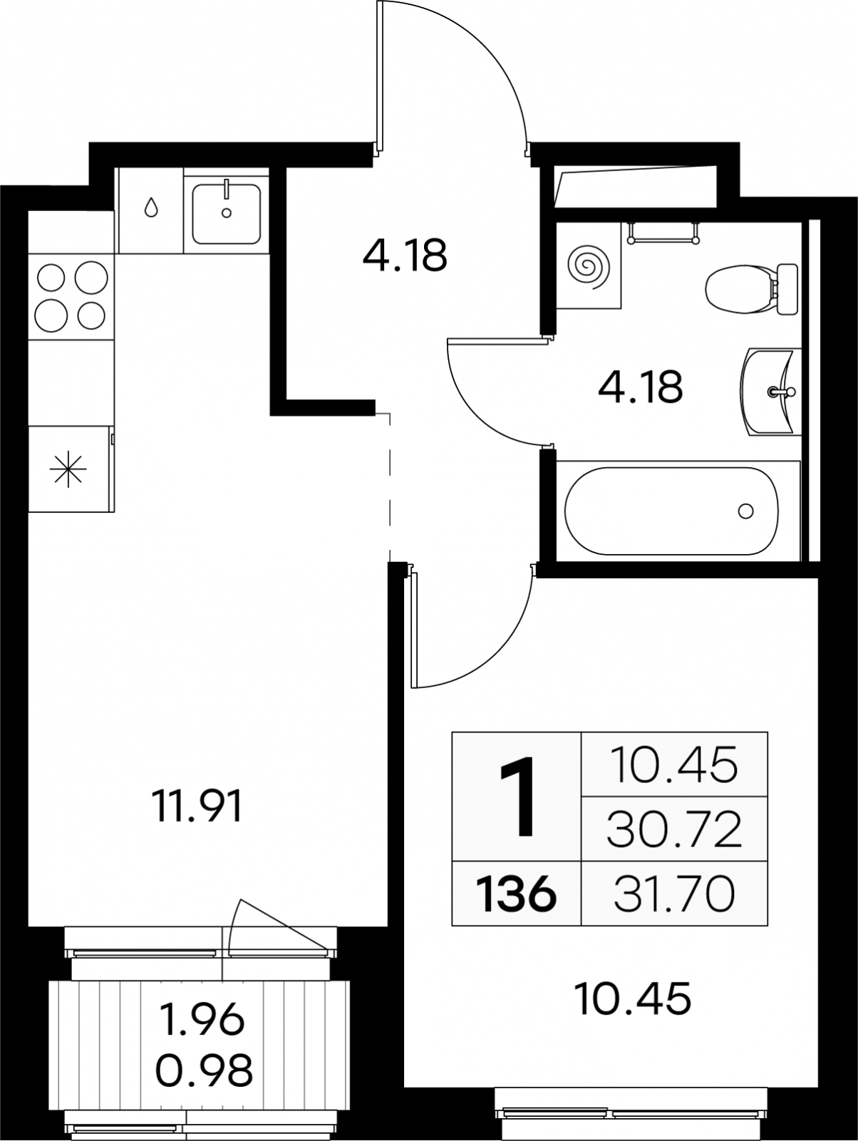 1-комнатная квартира в ЖК Беринг на 6 этаже в 4 секции. Сдача в 4 кв. 2025 г.