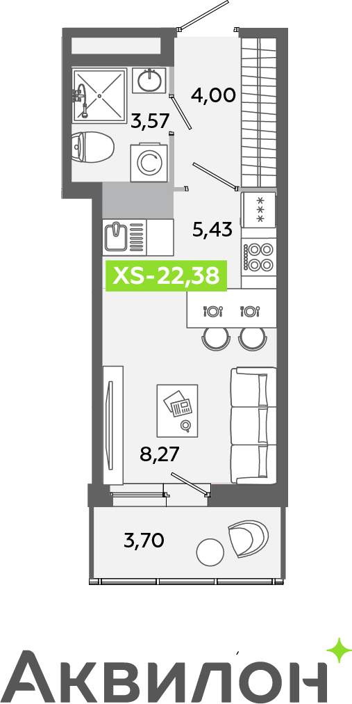 2-комнатная квартира в ЖК Беринг на 2 этаже в 4 секции. Сдача в 4 кв. 2025 г.