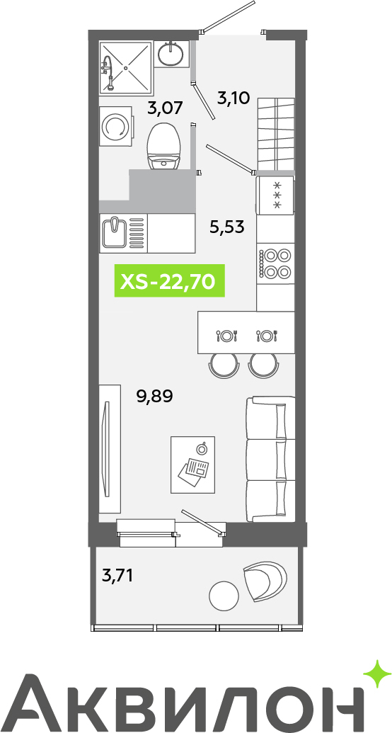2-комнатная квартира в ЖК Беринг на 13 этаже в 1 секции. Сдача в 4 кв. 2025 г.