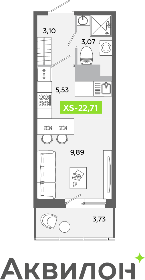 2-комнатная квартира в ЖК Беринг на 10 этаже в 2 секции. Сдача в 4 кв. 2025 г.